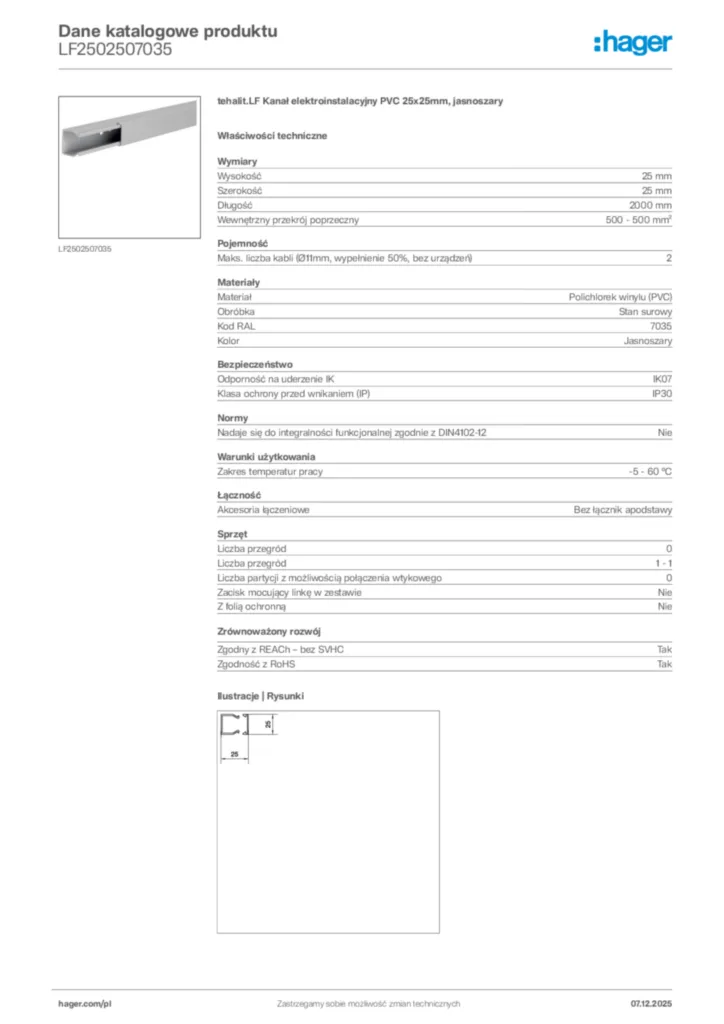 Zdjęcie Hager Karta katalogowa LF2502507035 | Hager Polska