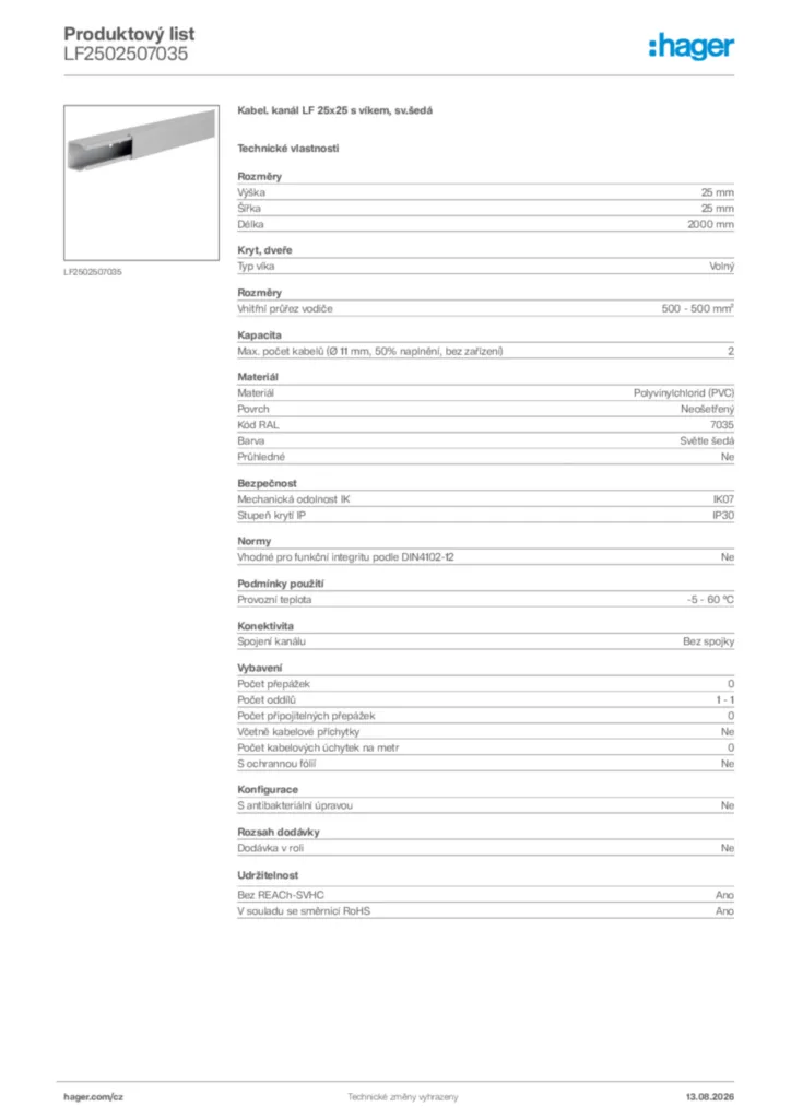 Obrázek Hager Generováno - Datový list produktu LF2502507035 | Hager