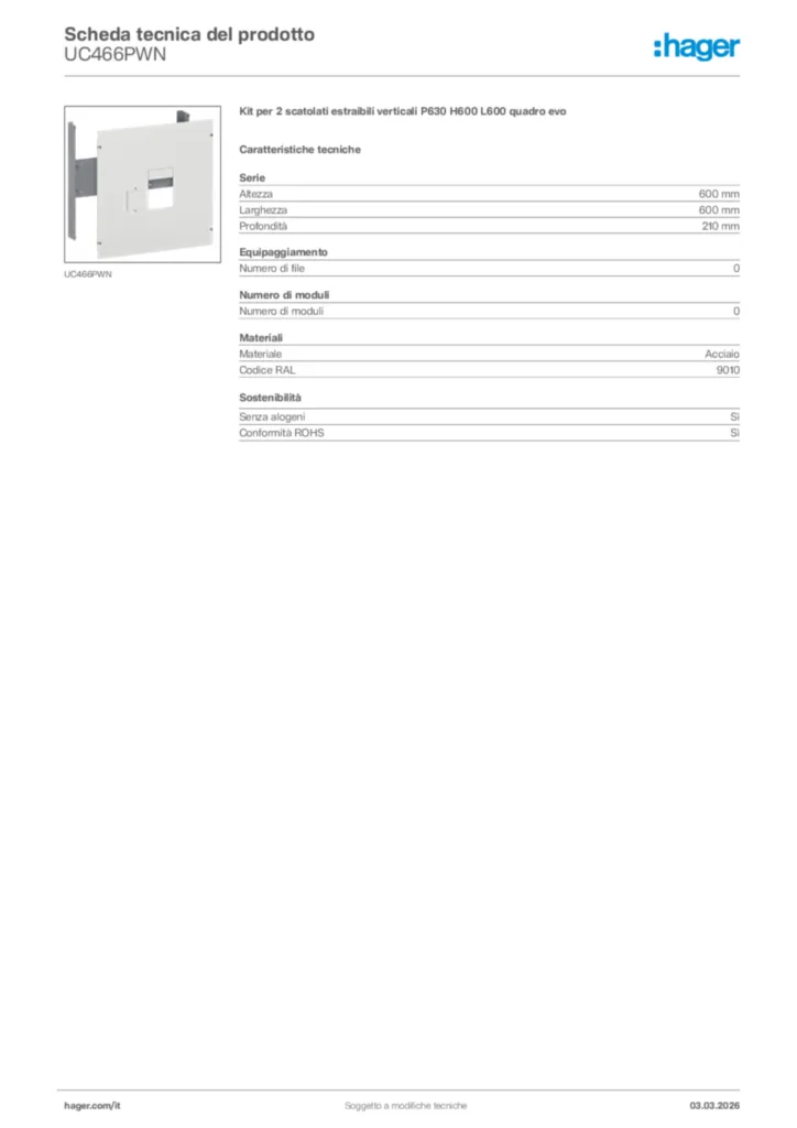 Immagine Hager Scheda tecnica del prodotto UC466PWN | Hager Italia