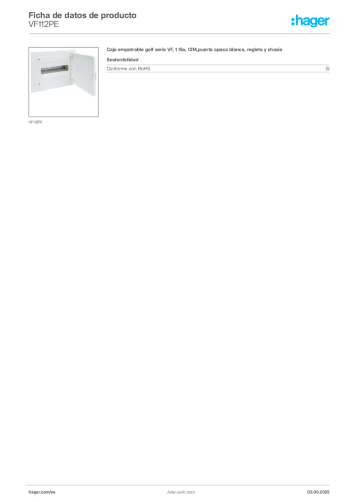 Imagen Hager Ficha de datos de producto VF112PE | Hager España