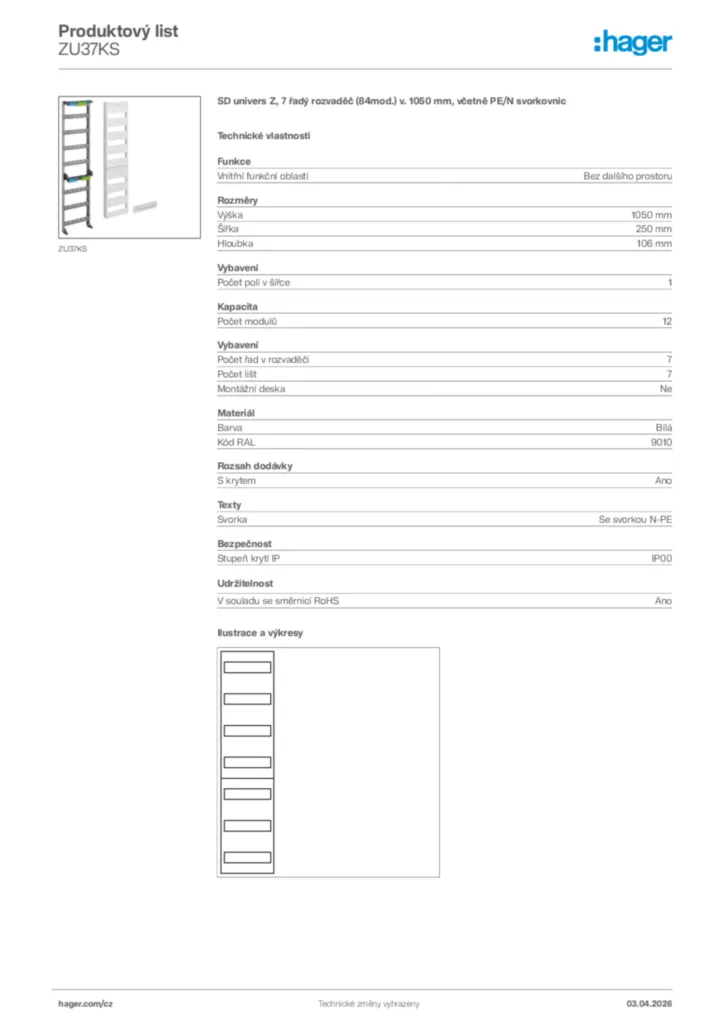 Obrázek Hager Product data sheet ZU37KS | Hager