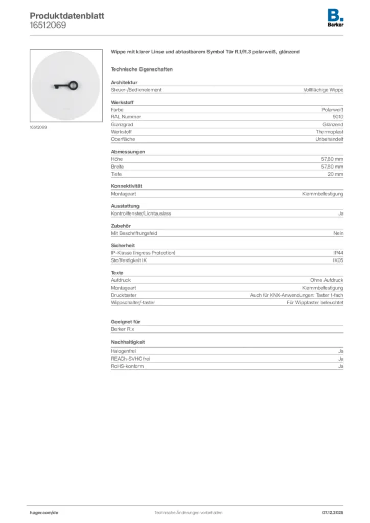 Berker Produktdatenblatt 16512069