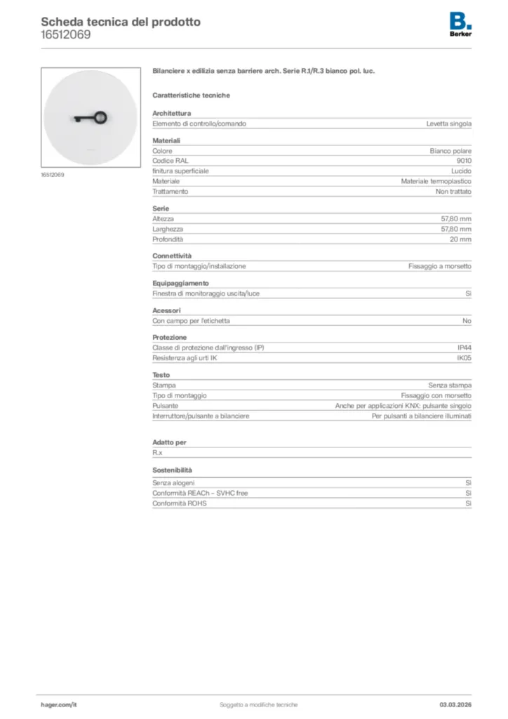 Immagine Berker Scheda tecnica del prodotto 16512069 | Hager Italia