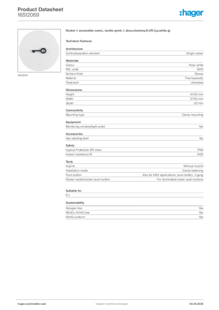 Image Hager Product data sheet 16512069  | Hager