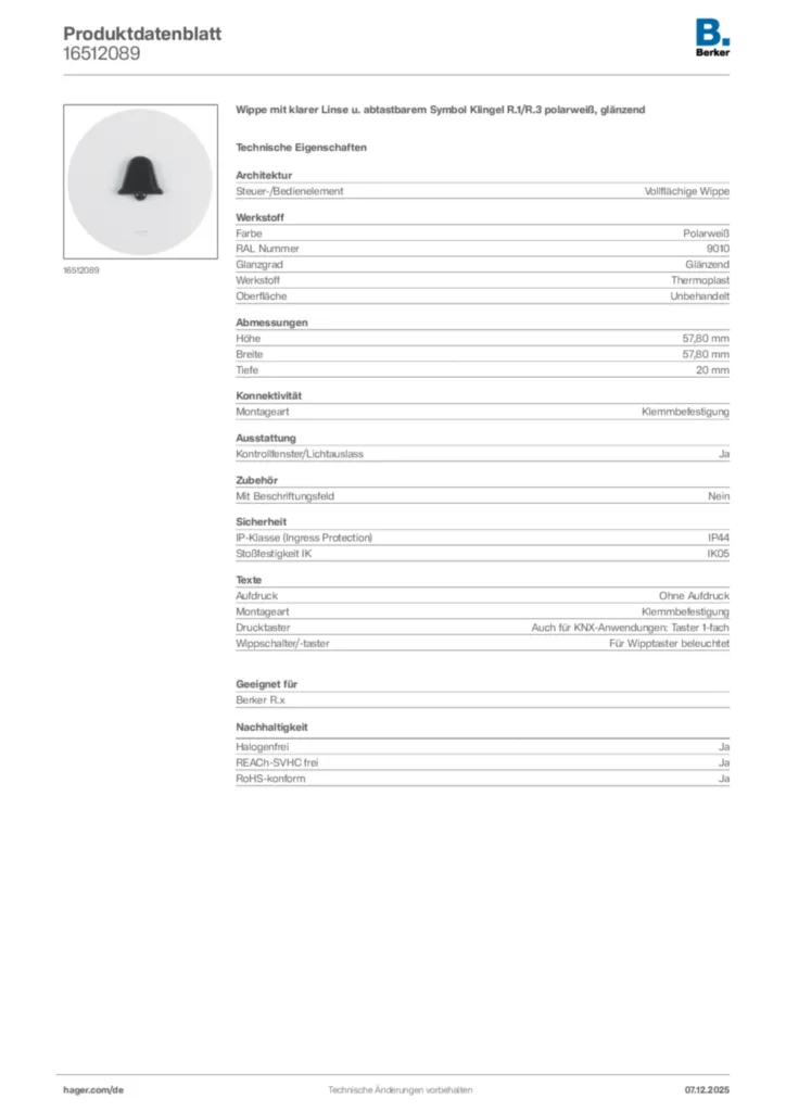 Berker Produktdatenblatt 16512089