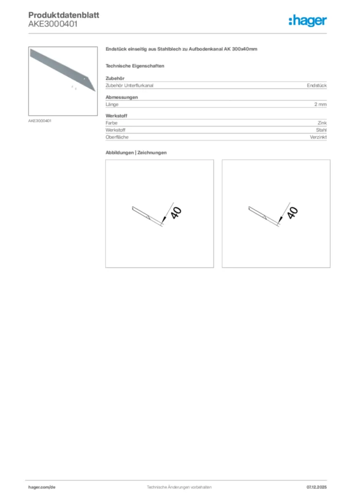 Bild Hager Produktdatenblatt AKE3000401 | Hager Deutschland