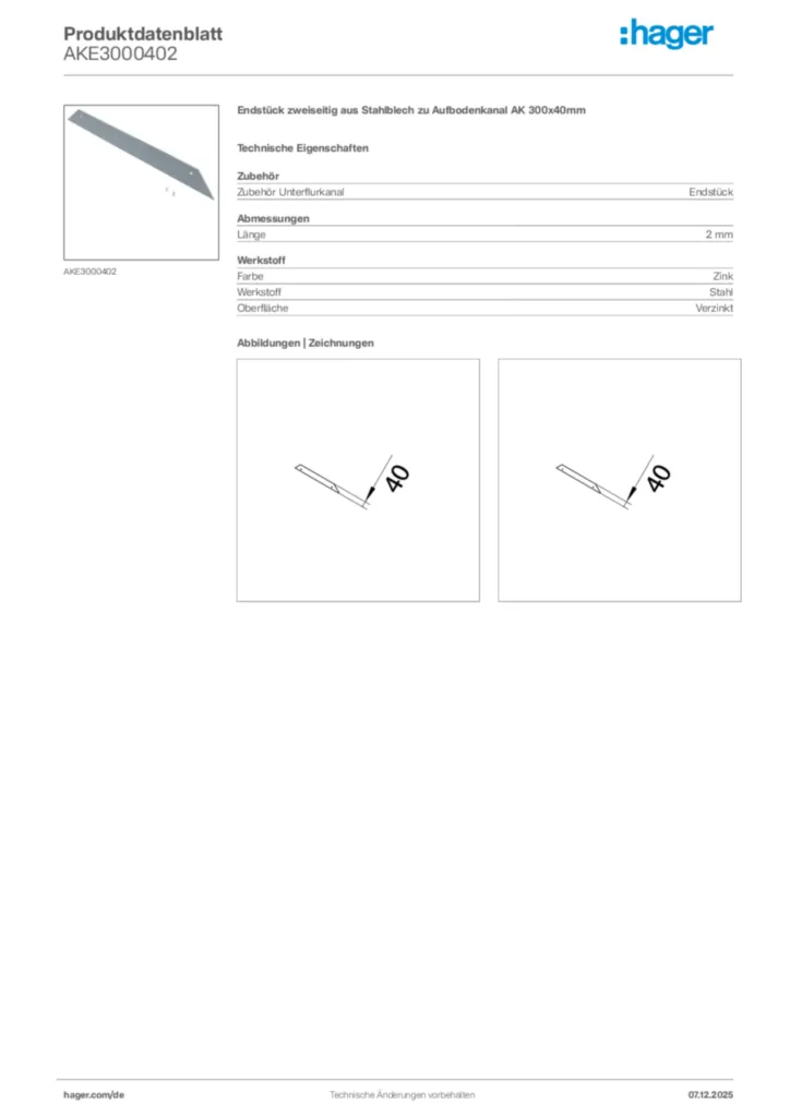 Bild Hager Produktdatenblatt AKE3000402 | Hager Deutschland