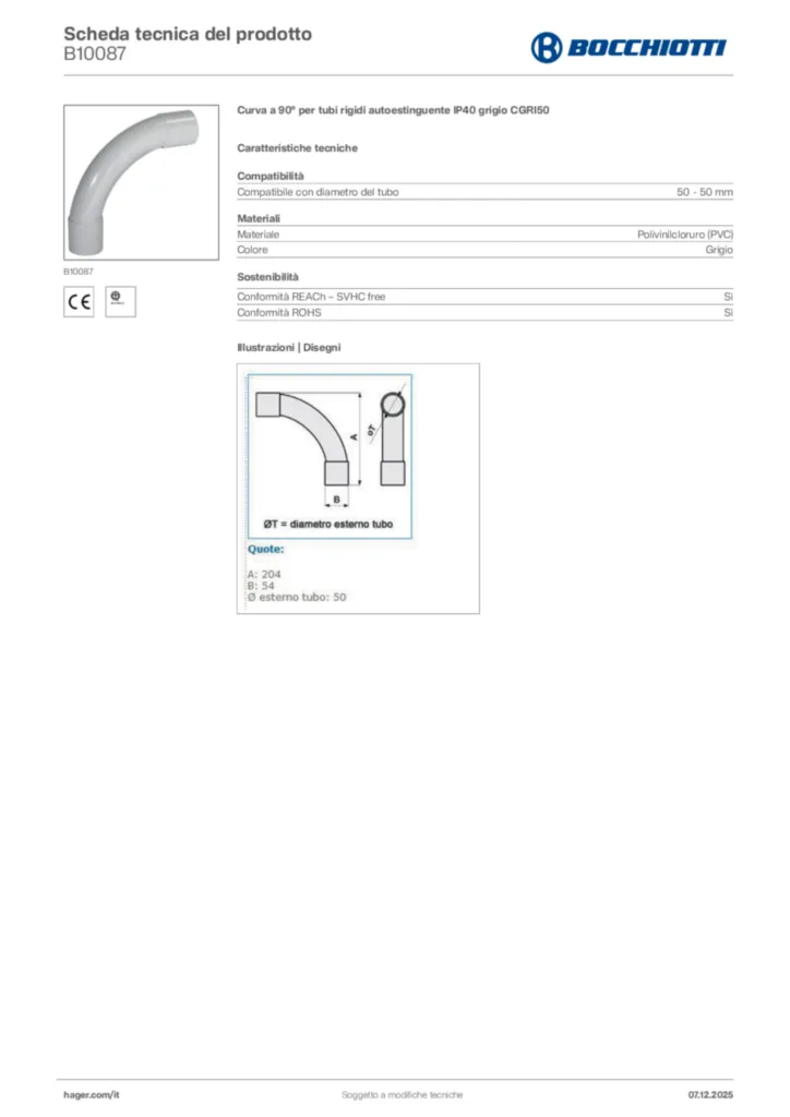Immagine Bocchiotti Scheda tecnica del prodotto B10087 | Hager Italia