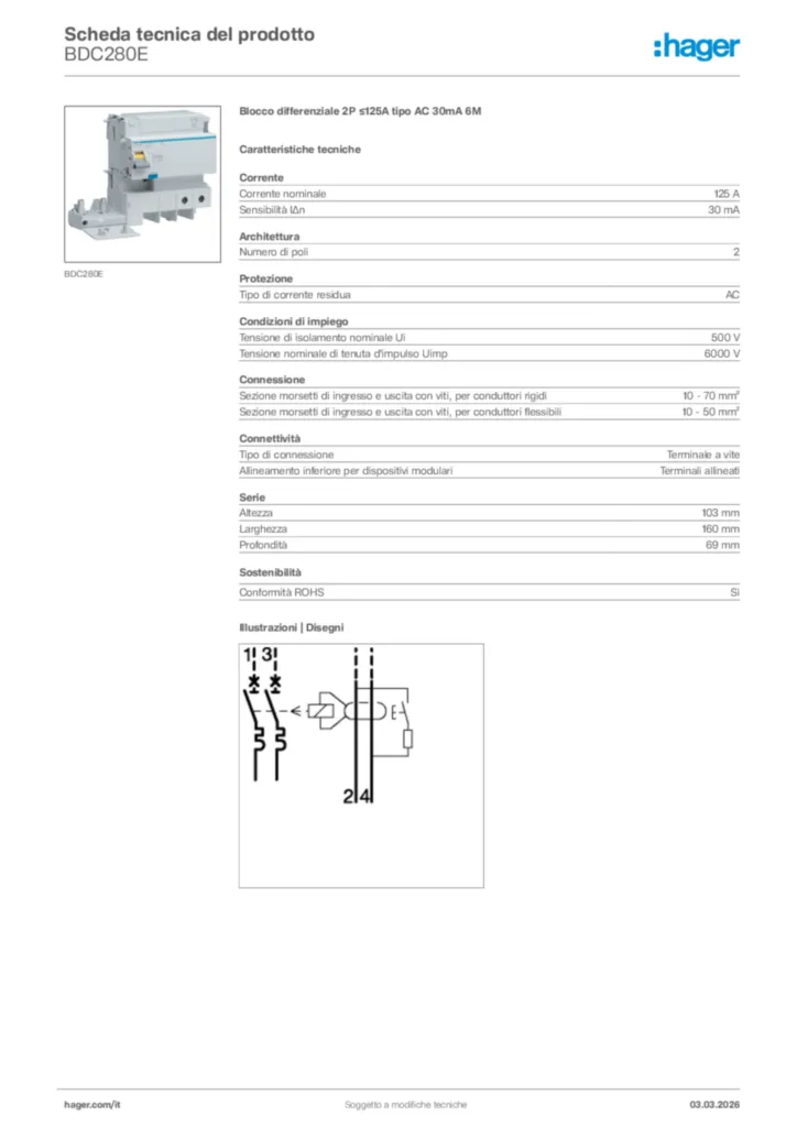 Immagine Hager Scheda tecnica del prodotto BDC280E | Hager Italia