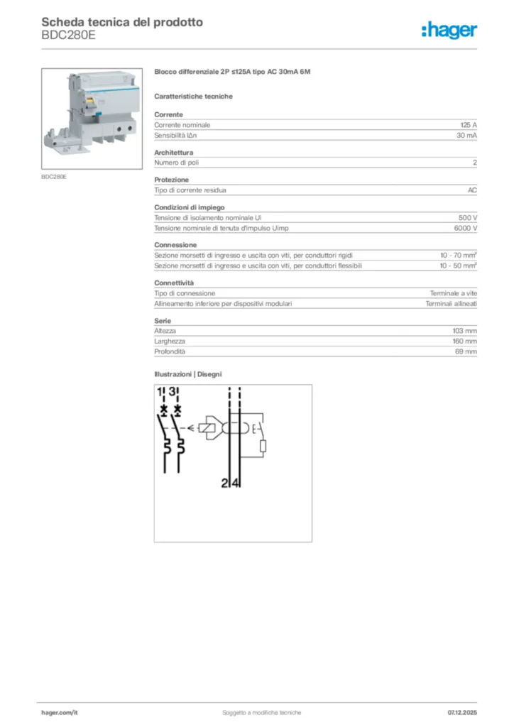 Immagine Hager Scheda tecnica del prodotto BDC280E | Hager Italia