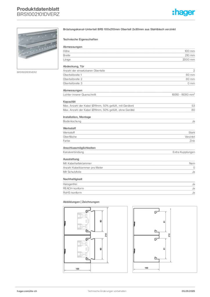 Bild Hager Produktdatenblatt BRS1002101DVERZ | Hager Schweiz