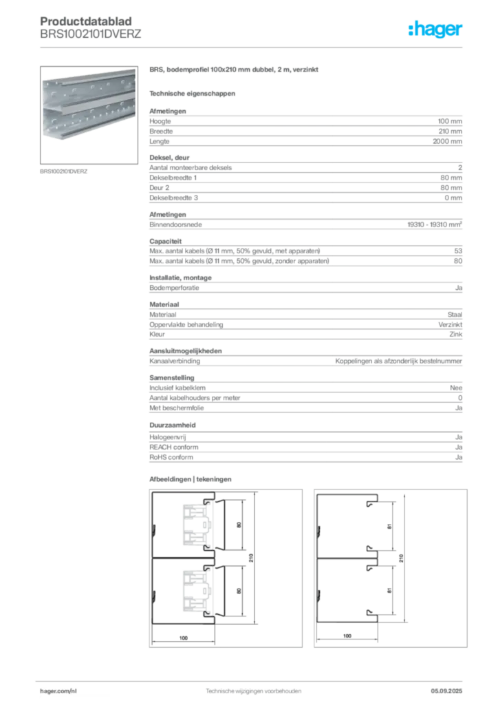 Afbeelding Hager Productdatablad BRS1002101DVERZ | Hager Nederland