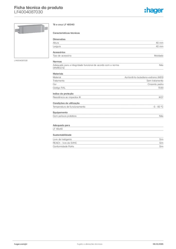 Imagem Hager Ficha técnica do produto LF4004087030 | Hager Portugal