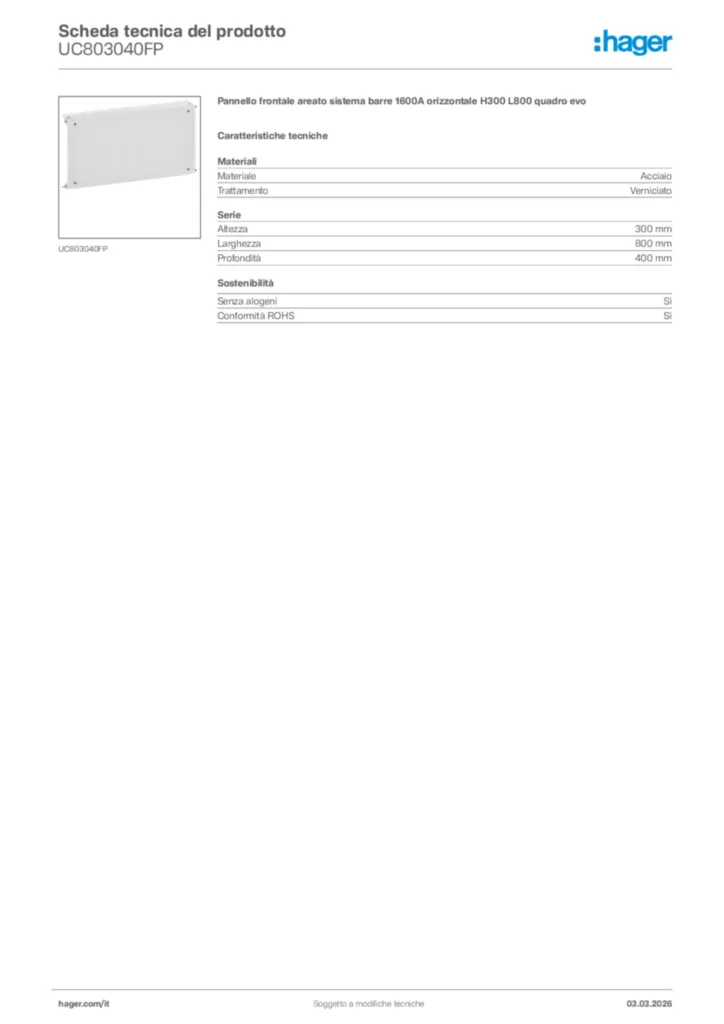 Immagine Hager Scheda tecnica del prodotto UC803040FP | Hager Italia