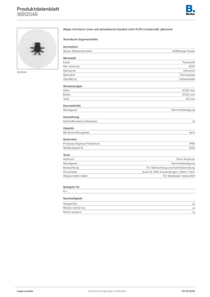 Bild Berker Produktdatenblatt 16512049 | Hager Deutschland