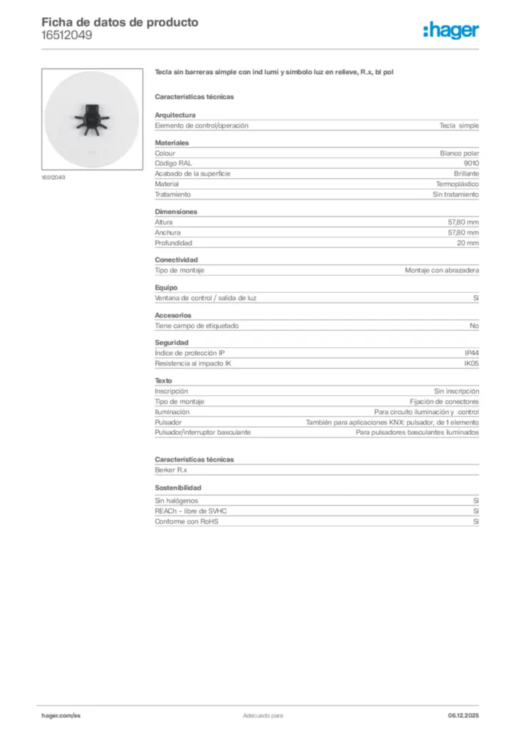 Imagen Hager Ficha de datos de producto 16512049 | Hager España