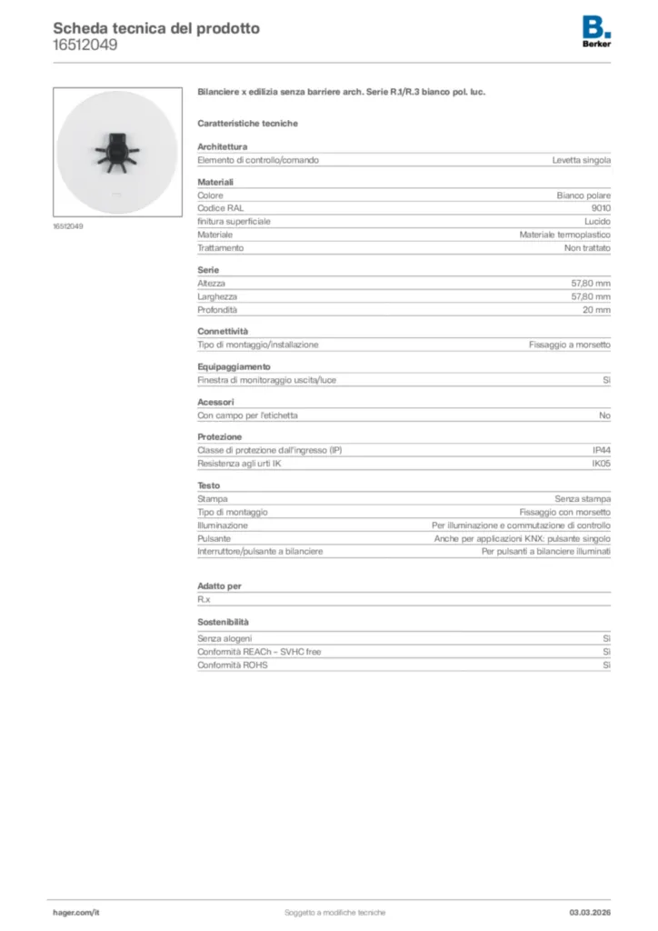 Immagine Berker Scheda tecnica del prodotto 16512049 | Hager Italia
