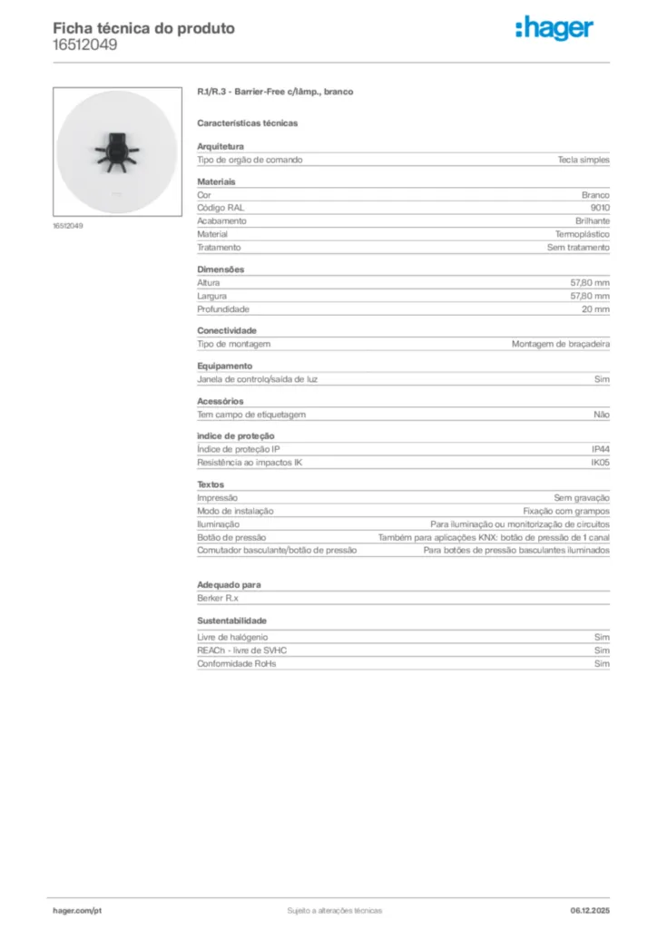 Imagem Hager Ficha técnica do produto 16512049 | Hager Portugal