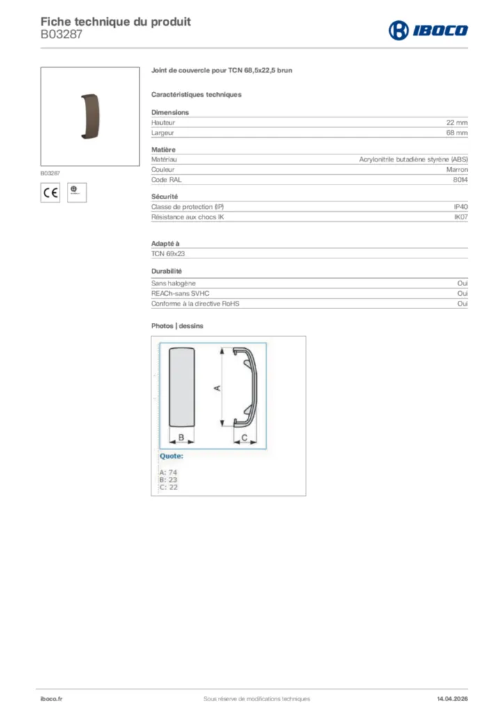 Image Iboco Fiche technique du produit B03287 | Hager France