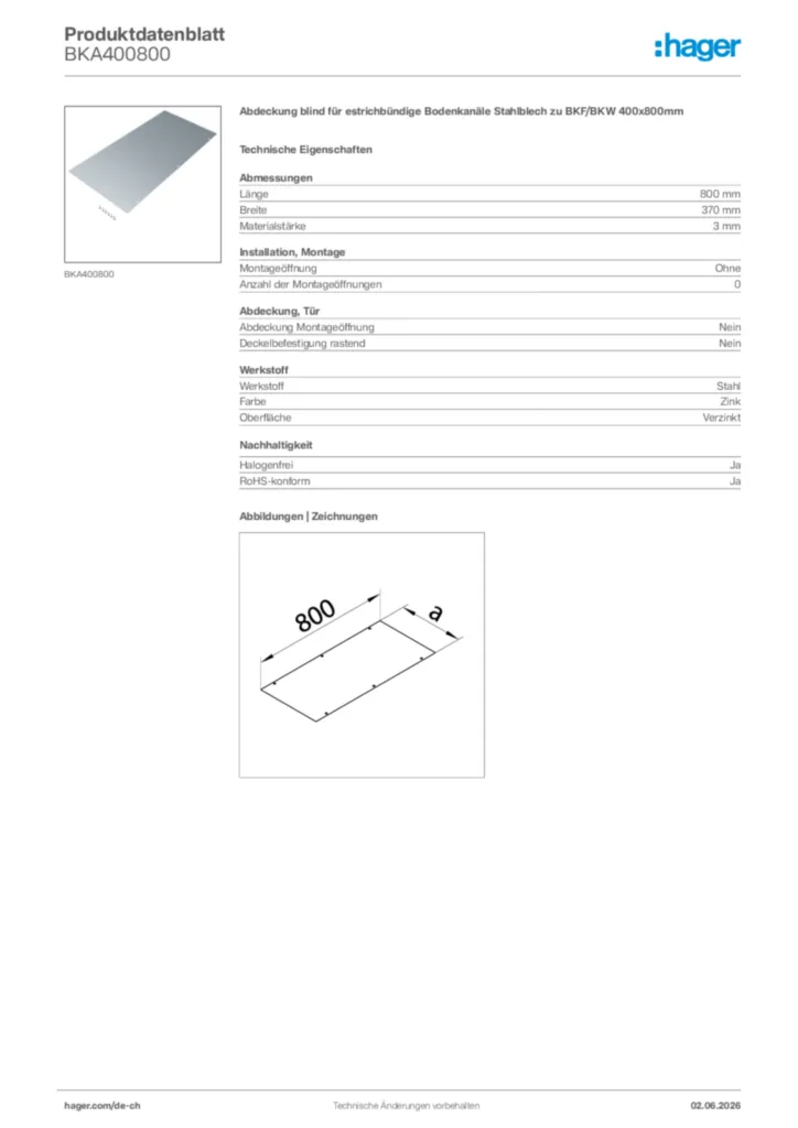Bild Hager Produktdatenblatt BKA400800 | Hager Schweiz