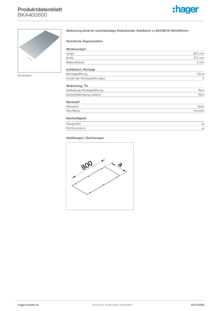 Bild Hager Produktdatenblatt BKA400800 | Hager Schweiz