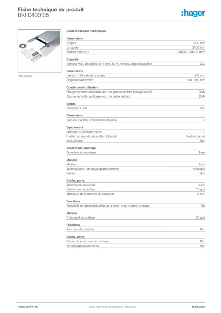 Image Hager Fiche technique du produit BKFD400105 | Hager Suisse