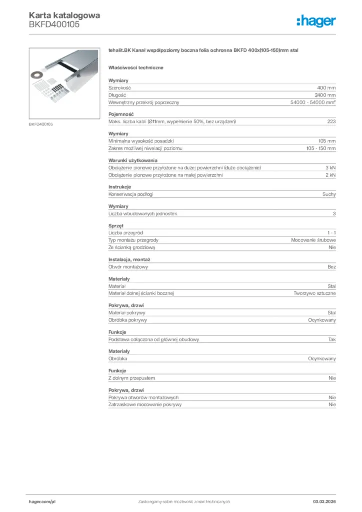 Zdjęcie Hager Karta katalogowa BKFD400105 | Hager Polska