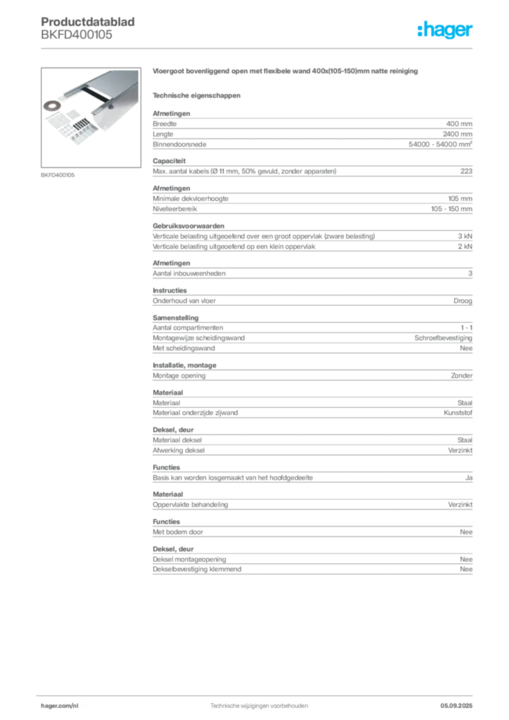 Afbeelding Hager Productdatablad BKFD400105 | Hager Nederland