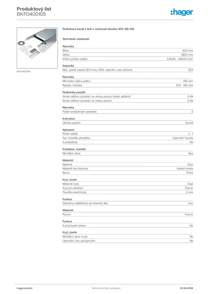 Obrázek Hager Product data sheet BKFD400105 | Hager