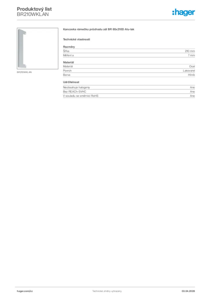 Obrázek Hager Product data sheet BR210WKLAN | Hager