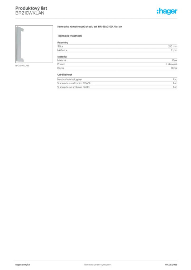 Obrázek Hager Produktový list BR210WKLAN | Hager