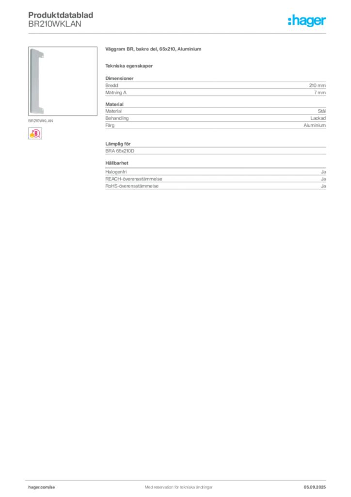 Bild Hager Produktdatablad BR210WKLAN | Hager Sverige