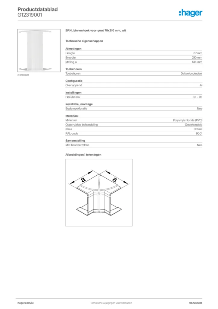Afbeelding Hager Productdatablad G12319001 | Hager Nederland