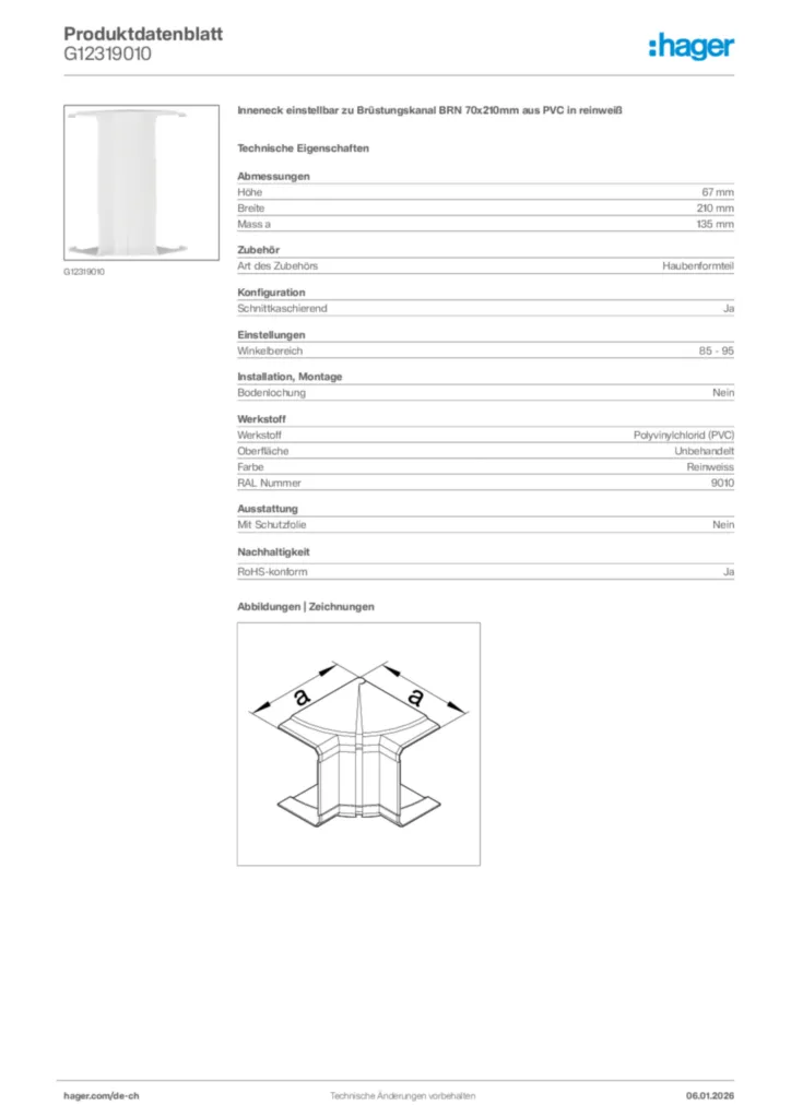 Bild Hager Produktdatenblatt G12319010 | Hager Schweiz
