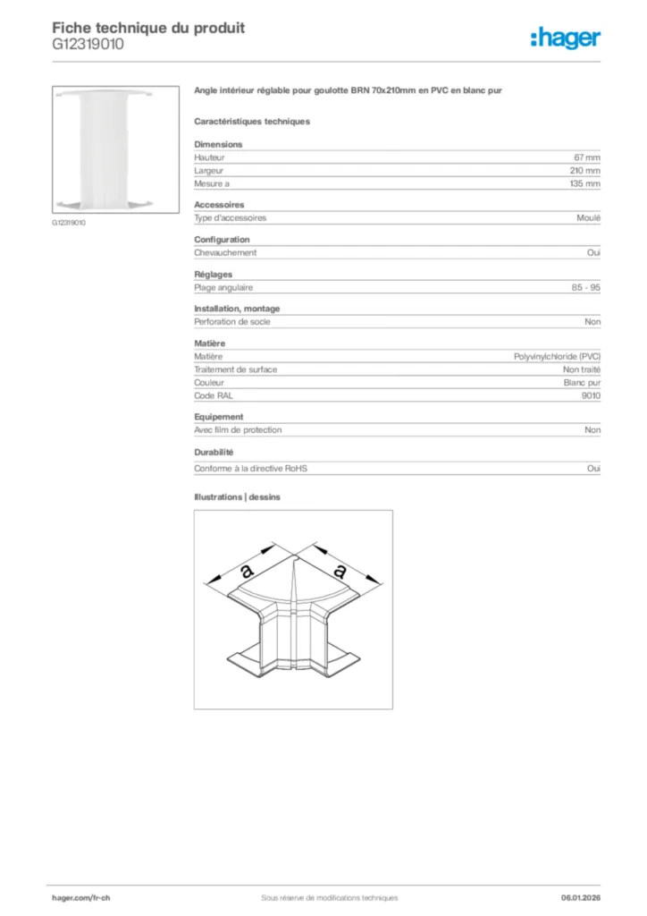 Image Hager Fiche technique du produit G12319010 | Hager Suisse
