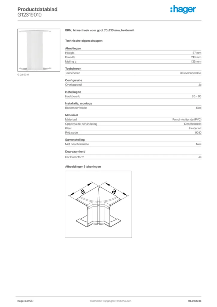 Afbeelding Hager Productdatablad G12319010 | Hager Nederland
