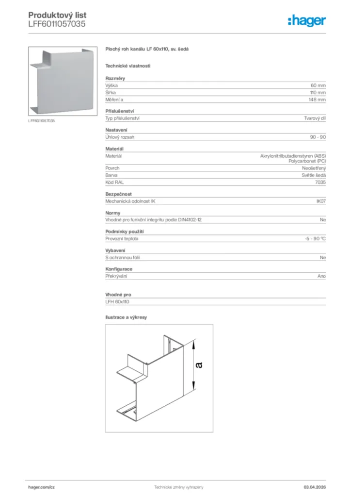Obrázek Hager Product data sheet LFF6011057035 | Hager