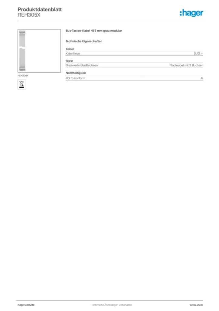 Bild Hager Produktdatenblatt REH305X | Hager Deutschland