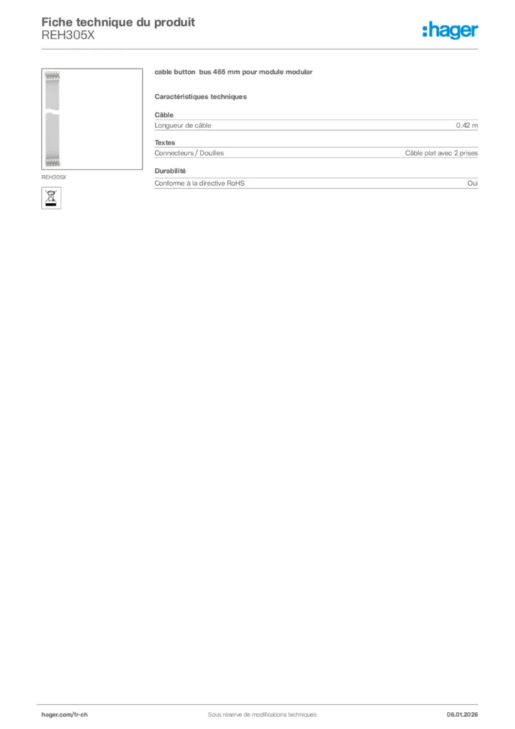 Image Hager Fiche technique du produit REH305X | Hager Suisse