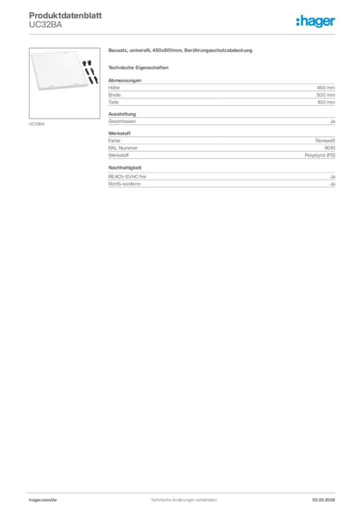 Bild Hager Produktdatenblatt UC32BA | Hager Deutschland