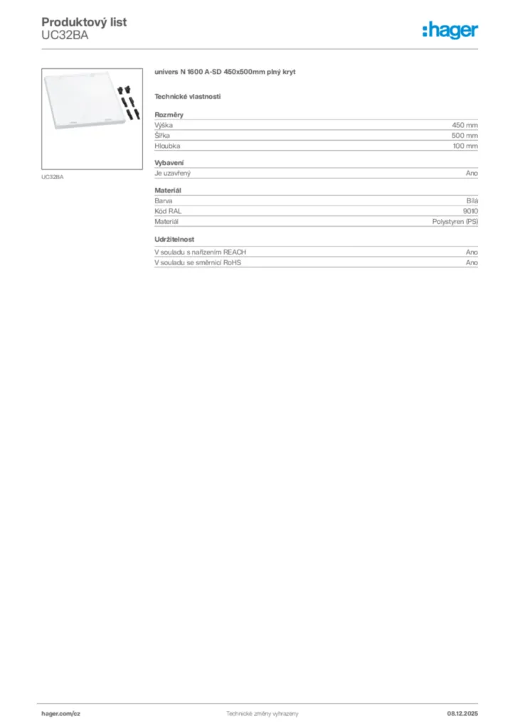 Obrázek Hager Product data sheet UC32BA | Hager