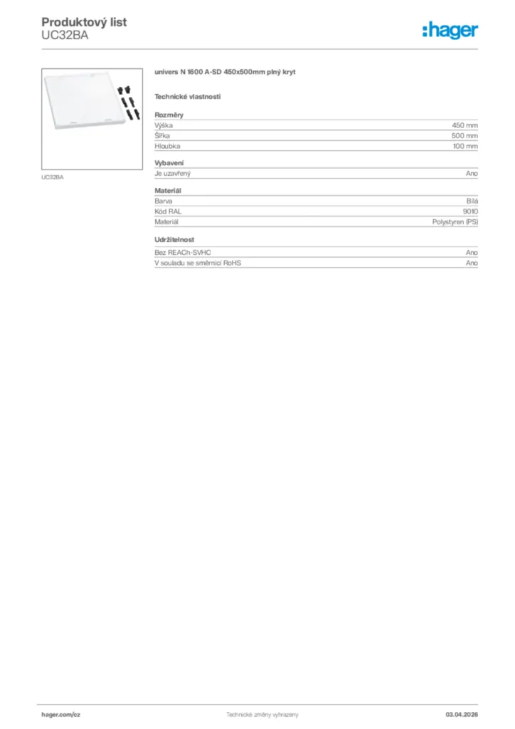 Obrázek Hager Product data sheet UC32BA | Hager