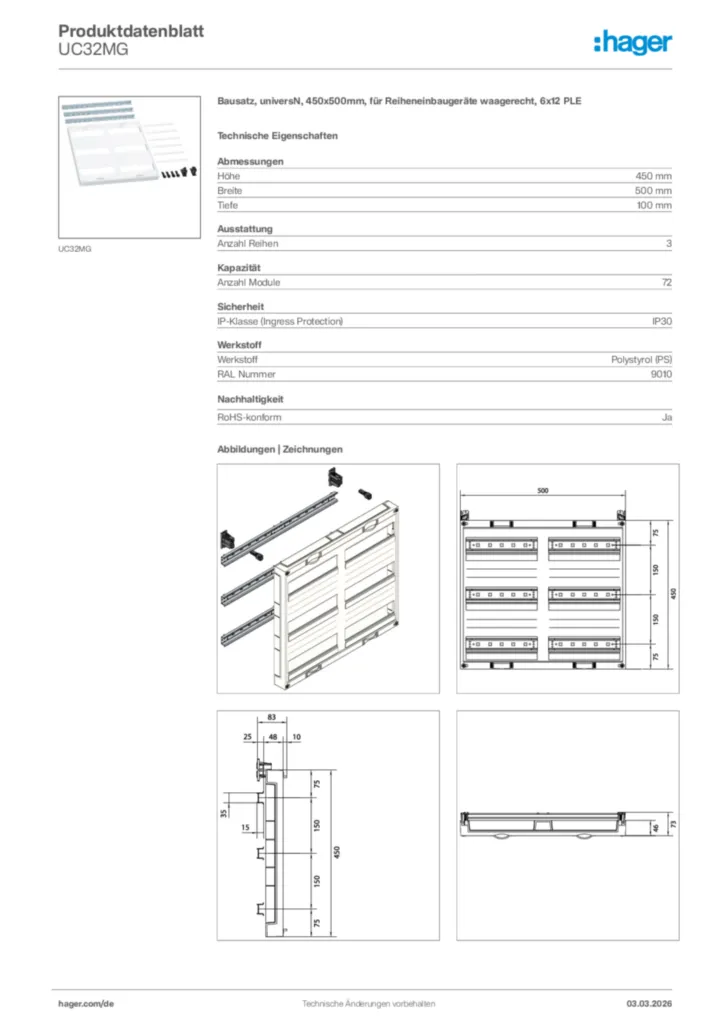 Bild Hager Produktdatenblatt UC32MG | Hager Deutschland