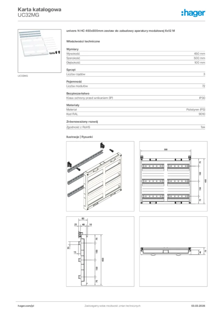 Zdjęcie Hager Karta katalogowa UC32MG | Hager Polska