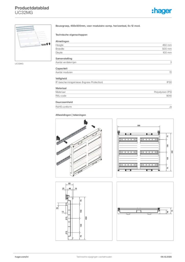 Afbeelding Hager Productdatablad UC32MG | Hager Nederland