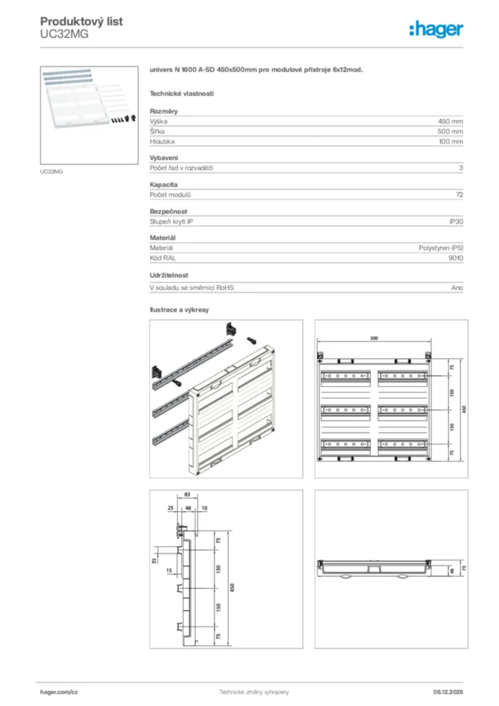 Obrázek Hager Product data sheet UC32MG | Hager