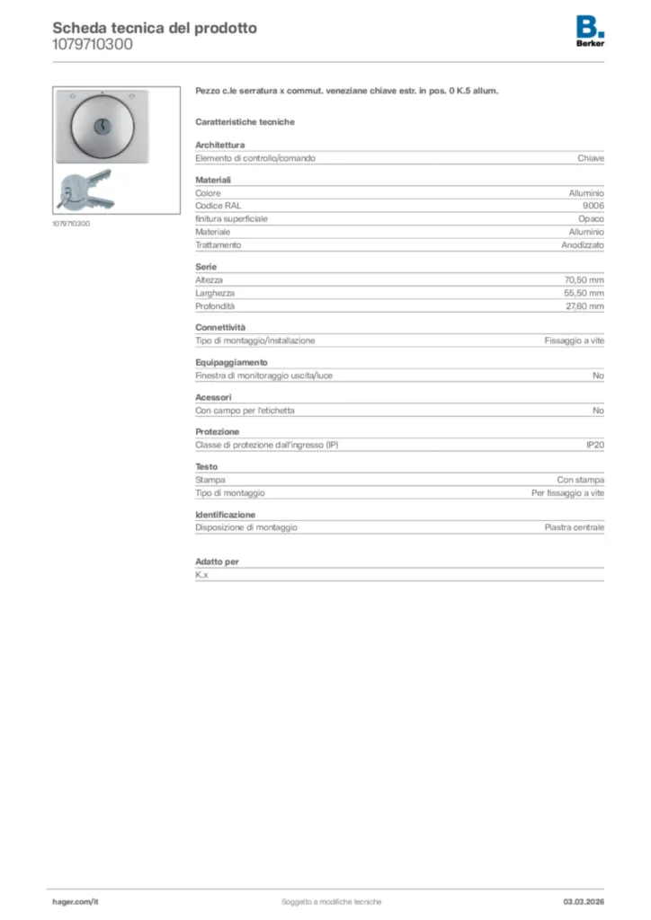 Immagine Berker Scheda tecnica del prodotto 1079710300 | Hager Italia
