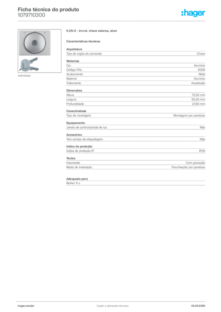Imagem Hager Ficha técnica do produto 1079710300 | Hager Portugal