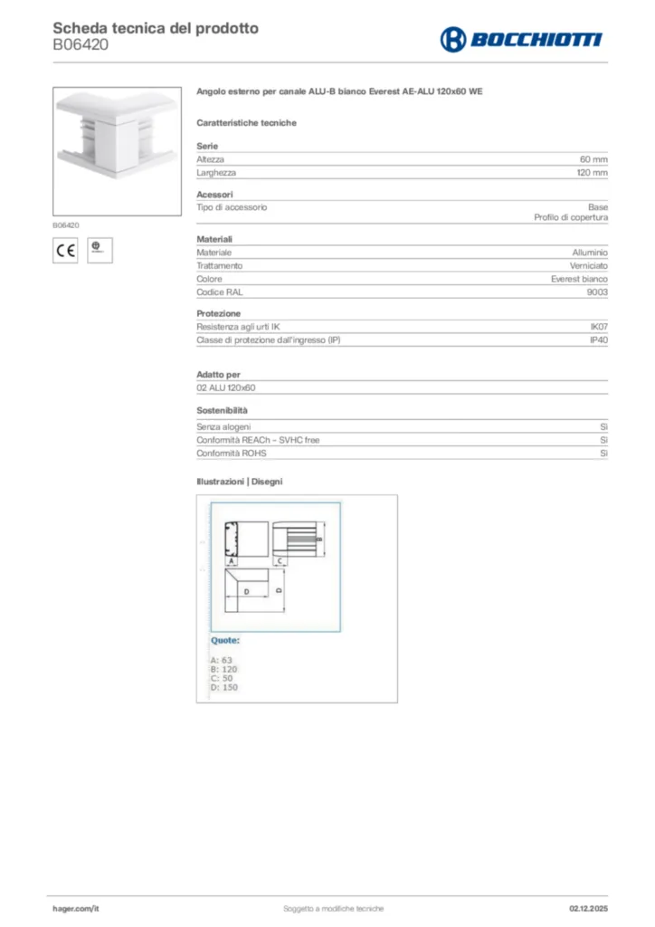 Immagine Bocchiotti Scheda tecnica del prodotto B06420 | Hager Italia