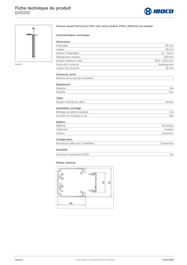Image Iboco Fiche technique du produit B45310 | Hager France